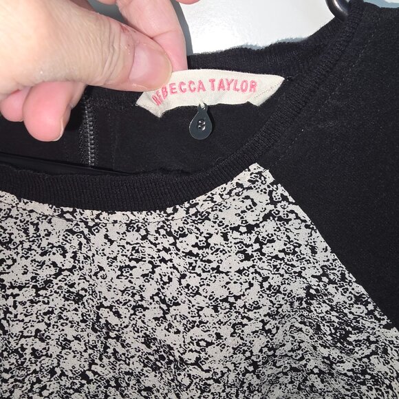 Rebecca Taylor Silk Blouse Top Size 8 - Black White Speckled Print Long Sleeve - Picture 3 of 6